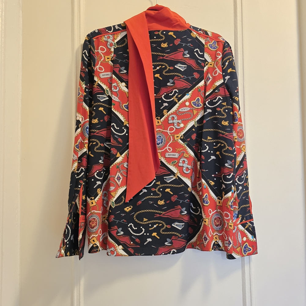 Opening Ceremony Silky Sorority Sister Long Sleeve Blouse w/Scarf- Sz Sm